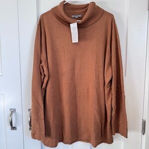 NWT Jessica London Brown Cashmere Blend Long Line Turtle Neck Sweater Size 26/28